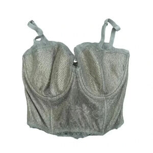 Victoria's Secret Chantilly Lace Bustier Lined Strapless Gold Shine Size 34DD